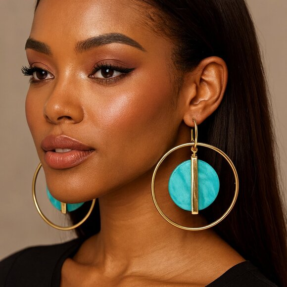 Gennaro Gold Tone Geometric Modern Hoops - Picture 1 of 6